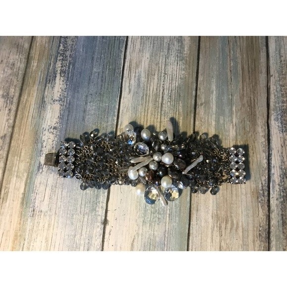 Vintage Beaded Cuff Bracelet Pearls - Picture 2 of 6